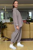 Made in Italy Cooper Needlecord Boat Cowl Neck Top Mocha